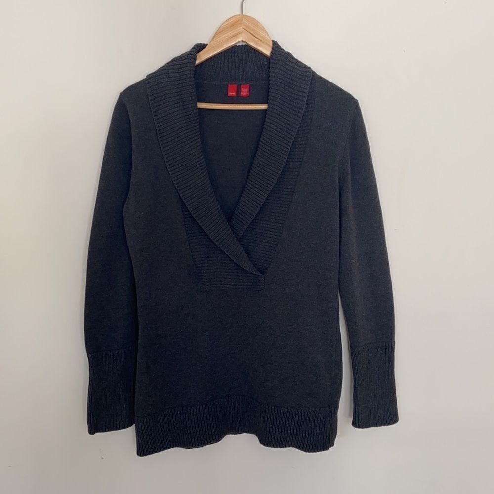 𝅺Women’s Esprit shawl collar grey sweater knit cotton Size L